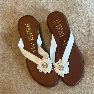 Italian Shoemakers White and Brown Floral Sandals